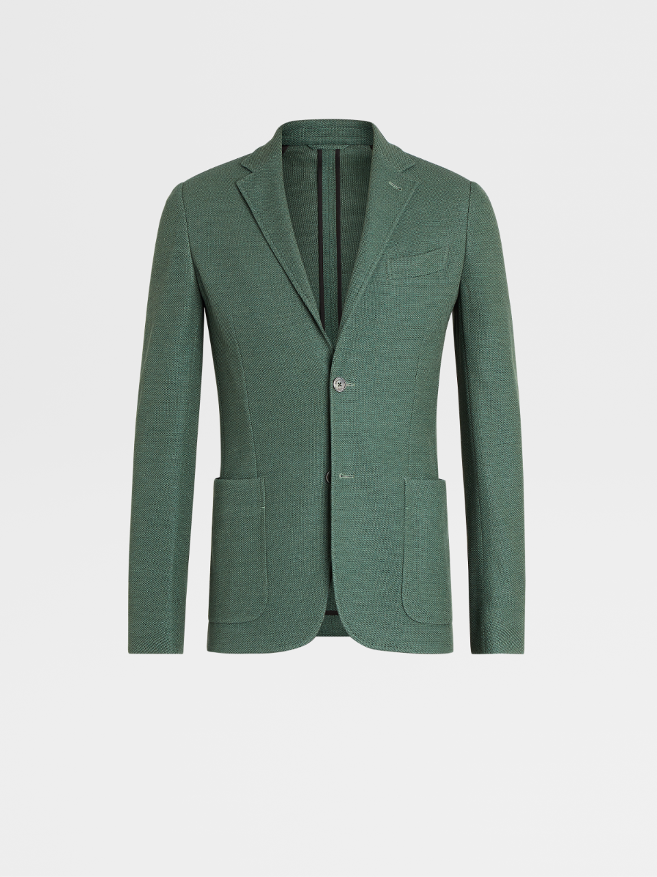 Green Silk Linen and Wool Crossover Jersey Shirt Jacket, Slim Fit